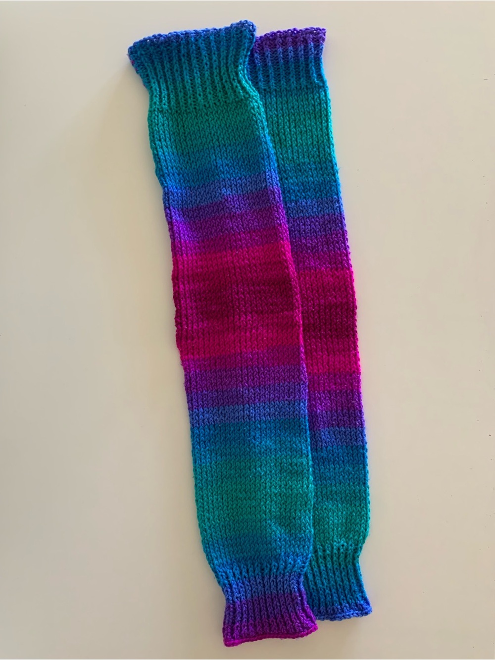 Women's Multicolor Knit Leg Warmers - Vibrant Teal, Blue & Magenta